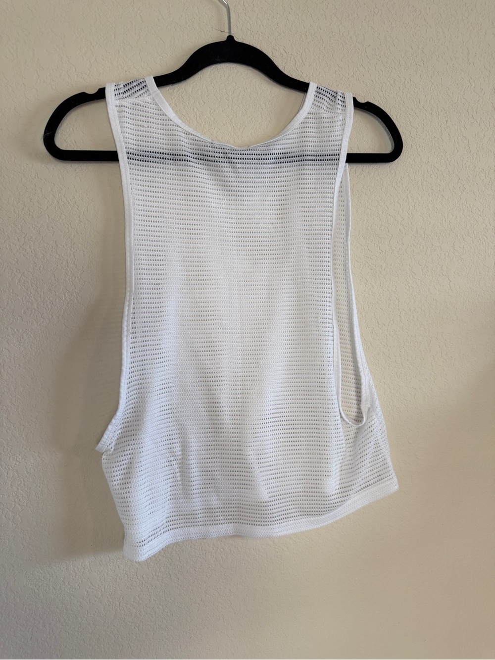 White Sleeveless Mesh Tank Top - Women's Casual Activewear - Picture 3 of 4